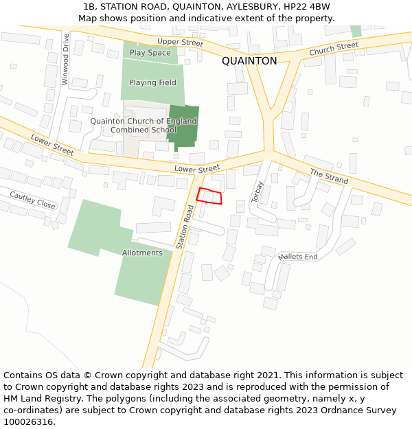 1B, STATION ROAD, QUAINTON, AYLESBURY, HP22 4BW: Location map and indicative extent of plot
