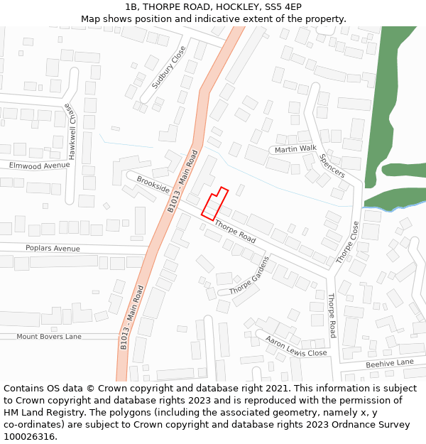 1B, THORPE ROAD, HOCKLEY, SS5 4EP: Location map and indicative extent of plot