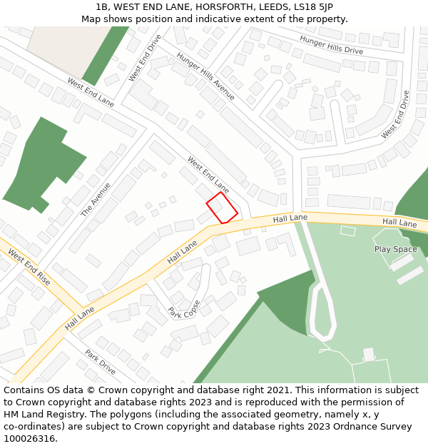1B, WEST END LANE, HORSFORTH, LEEDS, LS18 5JP: Location map and indicative extent of plot