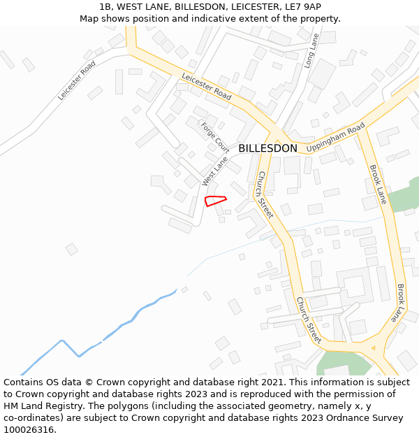 1B, WEST LANE, BILLESDON, LEICESTER, LE7 9AP: Location map and indicative extent of plot