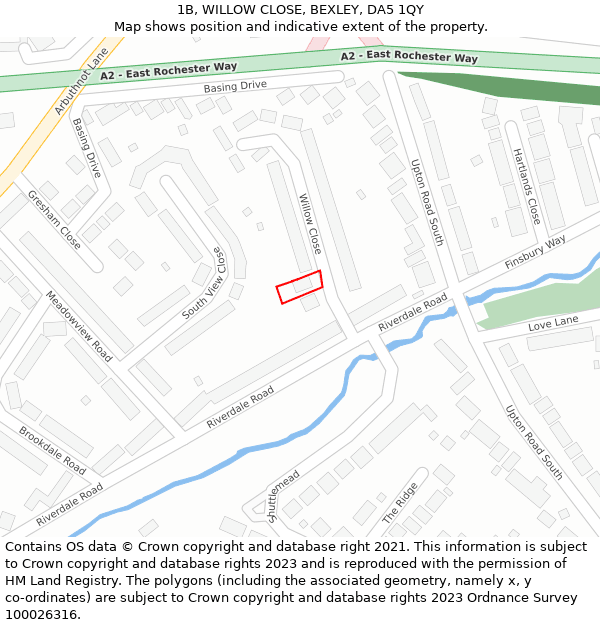 1B, WILLOW CLOSE, BEXLEY, DA5 1QY: Location map and indicative extent of plot