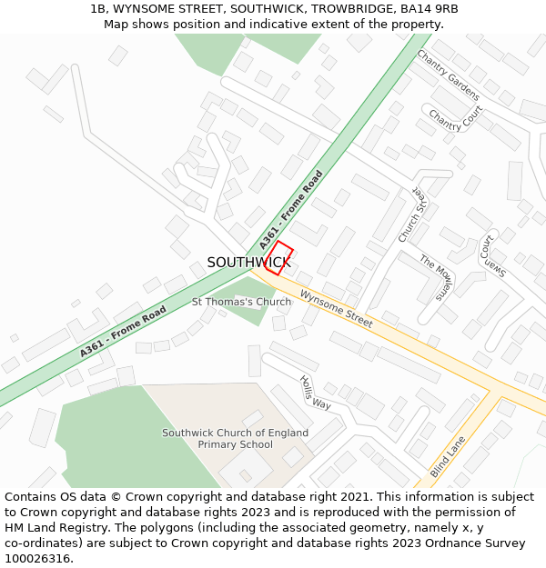 1B, WYNSOME STREET, SOUTHWICK, TROWBRIDGE, BA14 9RB: Location map and indicative extent of plot