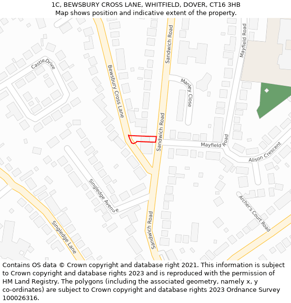 1C, BEWSBURY CROSS LANE, WHITFIELD, DOVER, CT16 3HB: Location map and indicative extent of plot