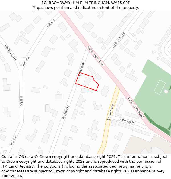 1C, BROADWAY, HALE, ALTRINCHAM, WA15 0PF: Location map and indicative extent of plot