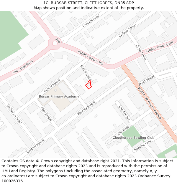 1C, BURSAR STREET, CLEETHORPES, DN35 8DP: Location map and indicative extent of plot