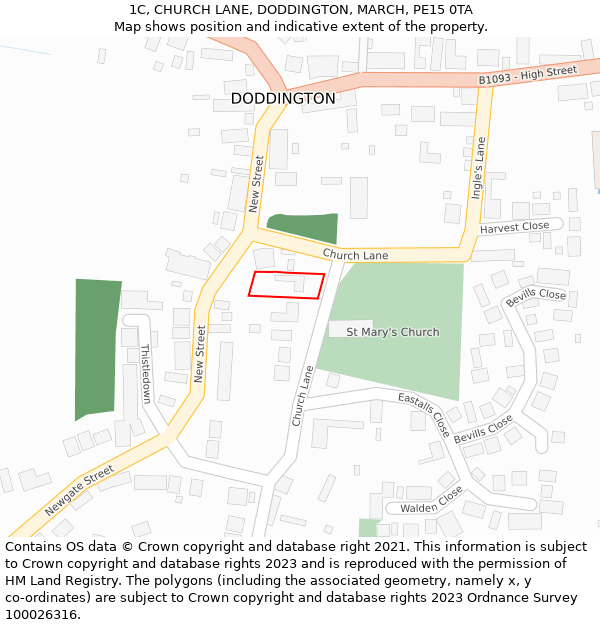 1C, CHURCH LANE, DODDINGTON, MARCH, PE15 0TA: Location map and indicative extent of plot