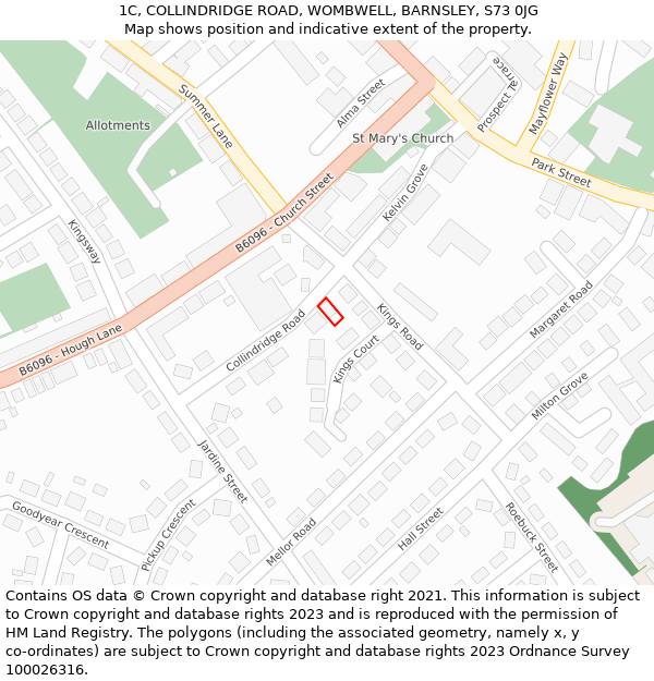 1C, COLLINDRIDGE ROAD, WOMBWELL, BARNSLEY, S73 0JG: Location map and indicative extent of plot