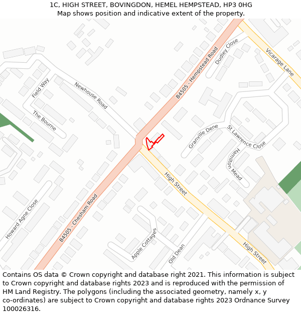1C, HIGH STREET, BOVINGDON, HEMEL HEMPSTEAD, HP3 0HG: Location map and indicative extent of plot