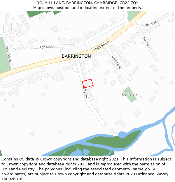 1C, MILL LANE, BARRINGTON, CAMBRIDGE, CB22 7QY: Location map and indicative extent of plot