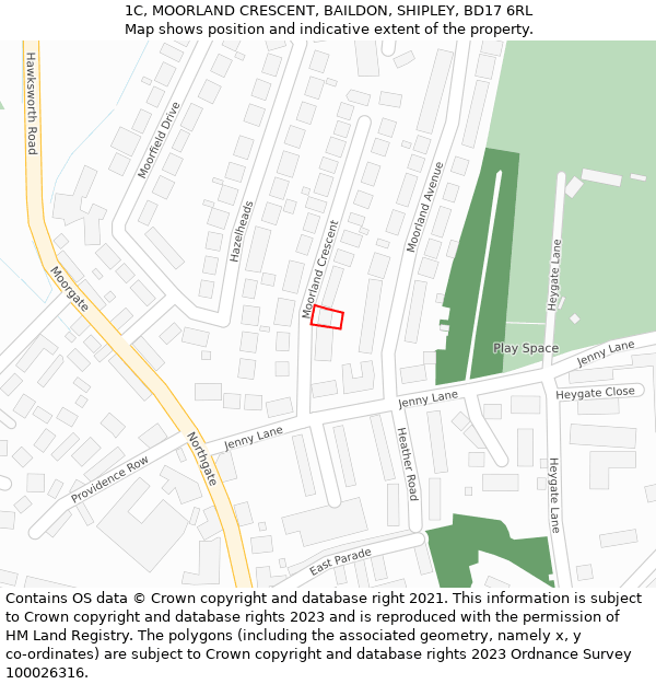 1C, MOORLAND CRESCENT, BAILDON, SHIPLEY, BD17 6RL: Location map and indicative extent of plot