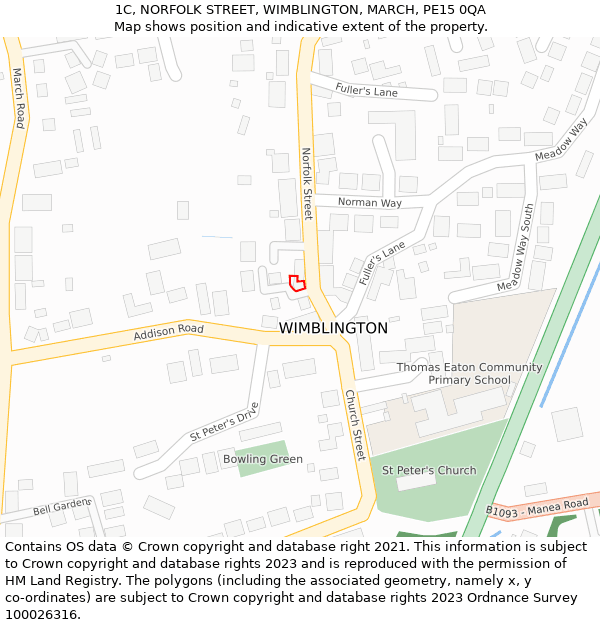 1C, NORFOLK STREET, WIMBLINGTON, MARCH, PE15 0QA: Location map and indicative extent of plot
