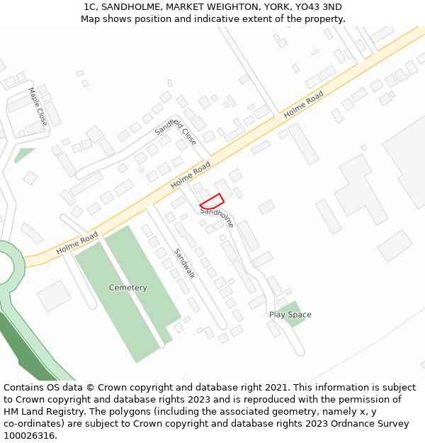 1C, SANDHOLME, MARKET WEIGHTON, YORK, YO43 3ND: Location map and indicative extent of plot