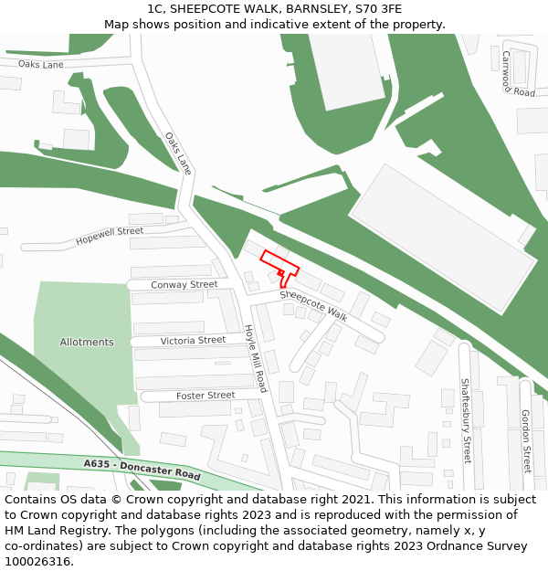 1C, SHEEPCOTE WALK, BARNSLEY, S70 3FE: Location map and indicative extent of plot