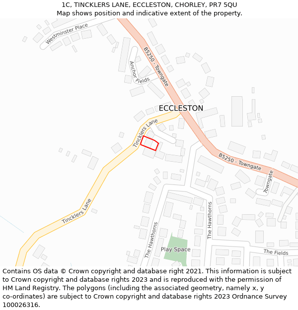 1C, TINCKLERS LANE, ECCLESTON, CHORLEY, PR7 5QU: Location map and indicative extent of plot