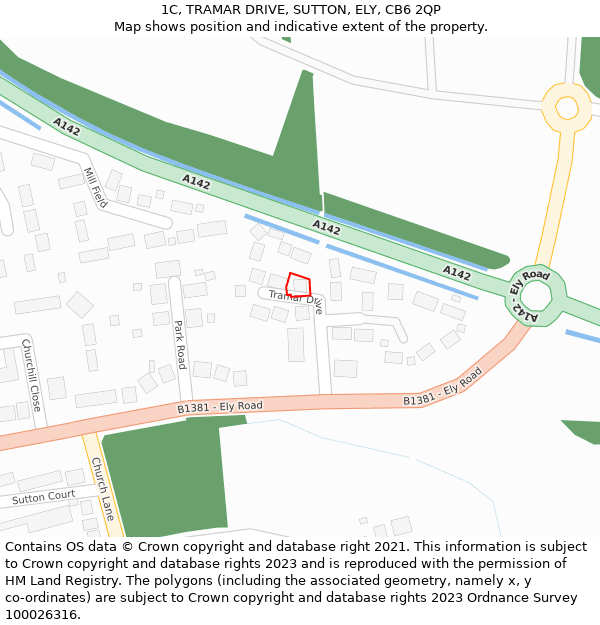 1C, TRAMAR DRIVE, SUTTON, ELY, CB6 2QP: Location map and indicative extent of plot