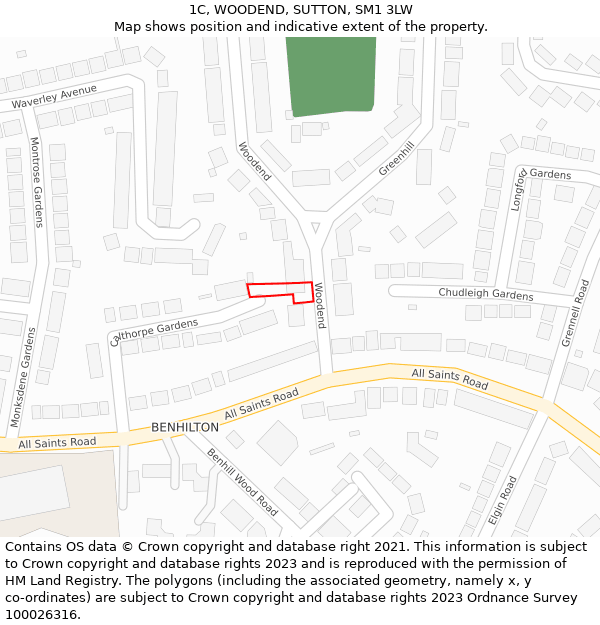 1C, WOODEND, SUTTON, SM1 3LW: Location map and indicative extent of plot