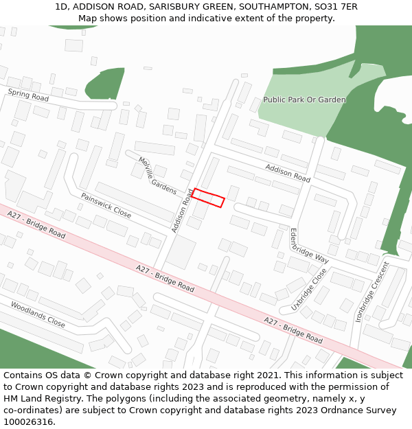 1D, ADDISON ROAD, SARISBURY GREEN, SOUTHAMPTON, SO31 7ER: Location map and indicative extent of plot