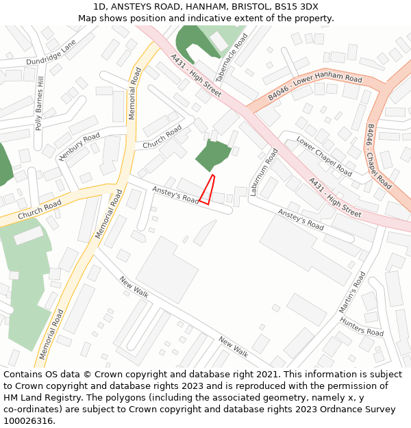 1D, ANSTEYS ROAD, HANHAM, BRISTOL, BS15 3DX: Location map and indicative extent of plot