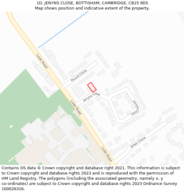 1D, JENYNS CLOSE, BOTTISHAM, CAMBRIDGE, CB25 9DS: Location map and indicative extent of plot