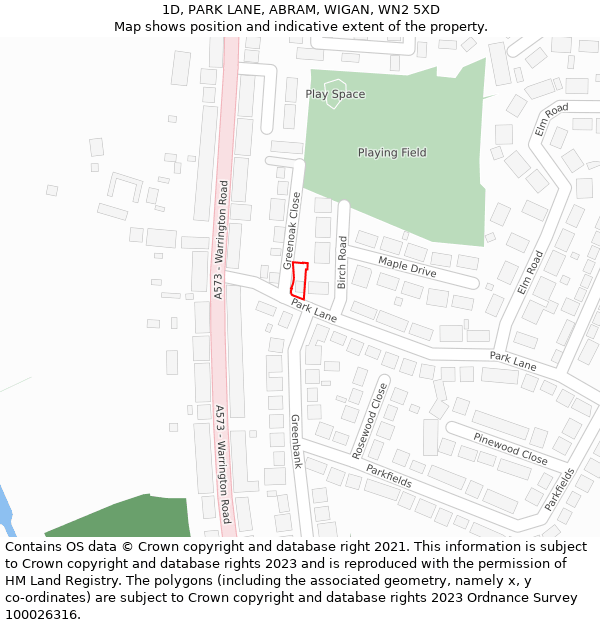 1D, PARK LANE, ABRAM, WIGAN, WN2 5XD: Location map and indicative extent of plot