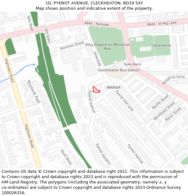 1D, PYENOT AVENUE, CLECKHEATON, BD19 5AY: Location map and indicative extent of plot