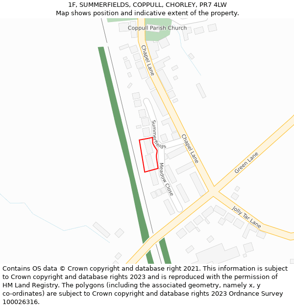 1F, SUMMERFIELDS, COPPULL, CHORLEY, PR7 4LW: Location map and indicative extent of plot