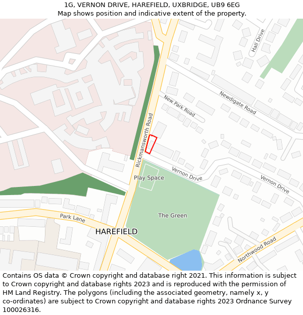1G, VERNON DRIVE, HAREFIELD, UXBRIDGE, UB9 6EG: Location map and indicative extent of plot