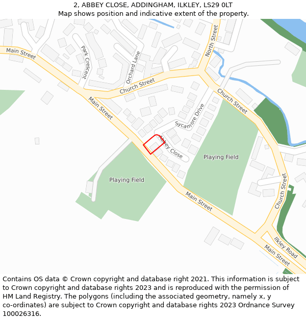 2, ABBEY CLOSE, ADDINGHAM, ILKLEY, LS29 0LT: Location map and indicative extent of plot