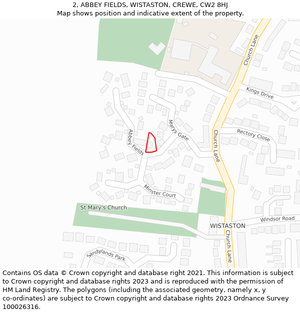 2, ABBEY FIELDS, WISTASTON, CREWE, CW2 8HJ: Location map and indicative extent of plot