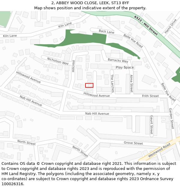 2, ABBEY WOOD CLOSE, LEEK, ST13 8YF: Location map and indicative extent of plot