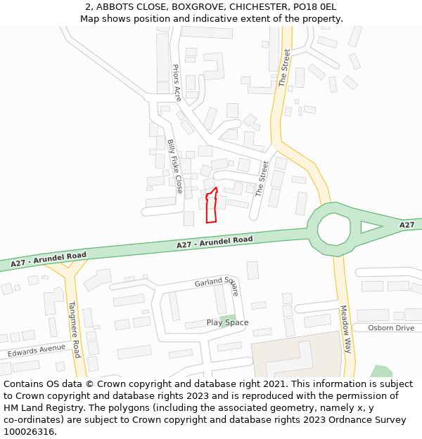 2, ABBOTS CLOSE, BOXGROVE, CHICHESTER, PO18 0EL: Location map and indicative extent of plot