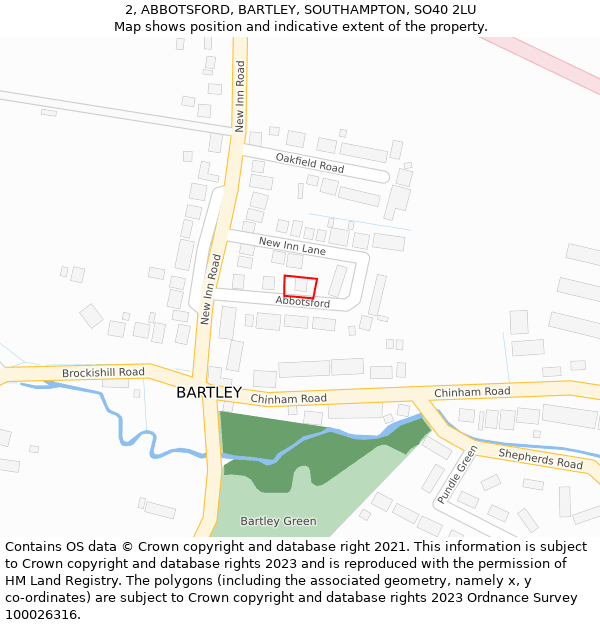 2, ABBOTSFORD, BARTLEY, SOUTHAMPTON, SO40 2LU: Location map and indicative extent of plot