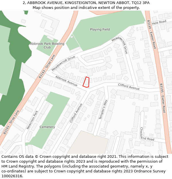 2, ABBROOK AVENUE, KINGSTEIGNTON, NEWTON ABBOT, TQ12 3PA: Location map and indicative extent of plot