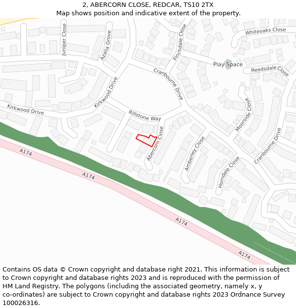 2, ABERCORN CLOSE, REDCAR, TS10 2TX: Location map and indicative extent of plot