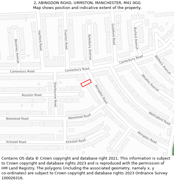 2, ABINGDON ROAD, URMSTON, MANCHESTER, M41 0GG: Location map and indicative extent of plot