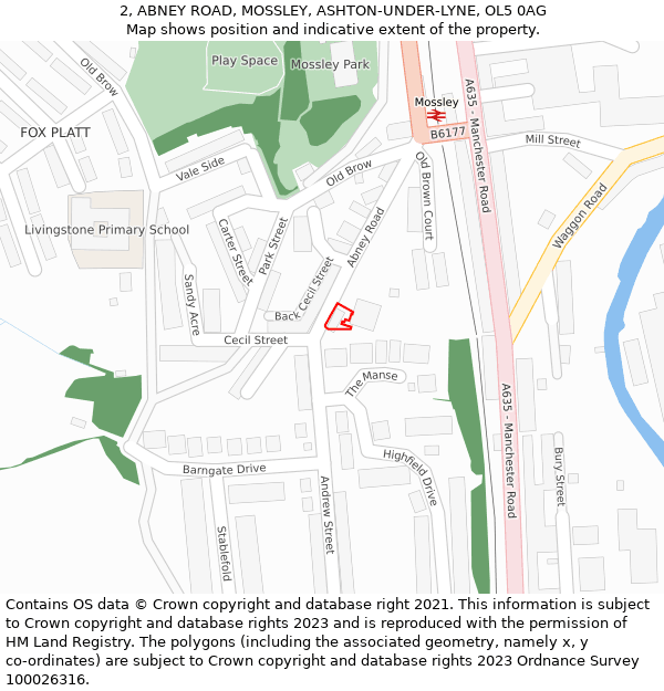 2, ABNEY ROAD, MOSSLEY, ASHTON-UNDER-LYNE, OL5 0AG: Location map and indicative extent of plot