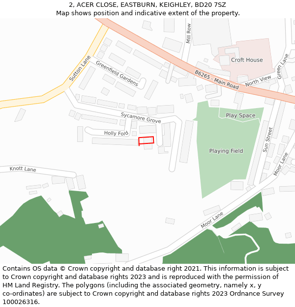 2, ACER CLOSE, EASTBURN, KEIGHLEY, BD20 7SZ: Location map and indicative extent of plot