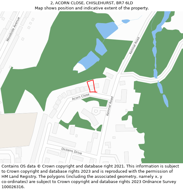 2, ACORN CLOSE, CHISLEHURST, BR7 6LD: Location map and indicative extent of plot