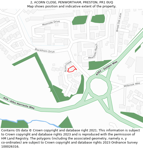 2, ACORN CLOSE, PENWORTHAM, PRESTON, PR1 0UQ: Location map and indicative extent of plot