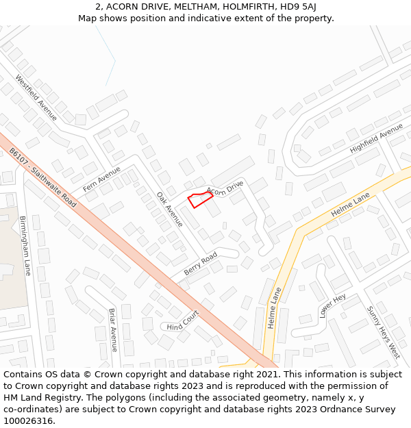 2, ACORN DRIVE, MELTHAM, HOLMFIRTH, HD9 5AJ: Location map and indicative extent of plot