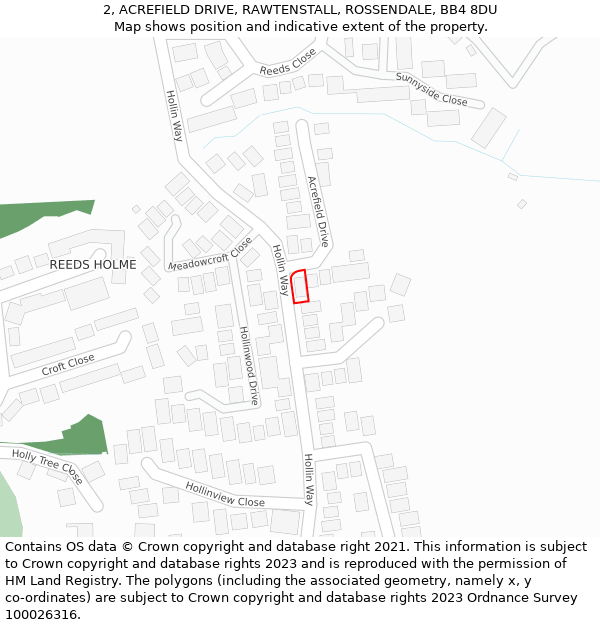 2, ACREFIELD DRIVE, RAWTENSTALL, ROSSENDALE, BB4 8DU: Location map and indicative extent of plot