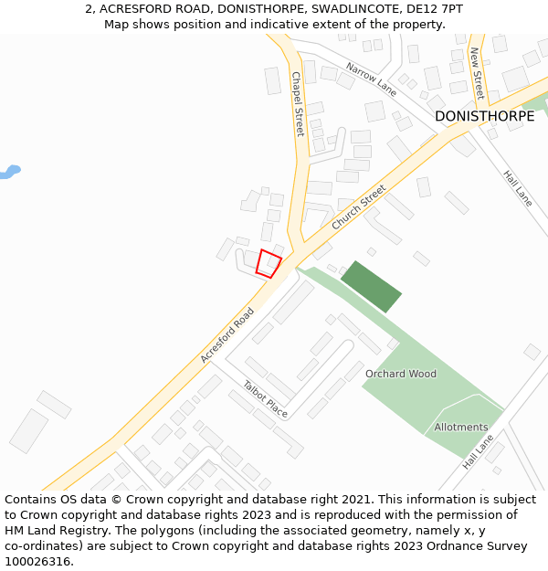 2, ACRESFORD ROAD, DONISTHORPE, SWADLINCOTE, DE12 7PT: Location map and indicative extent of plot