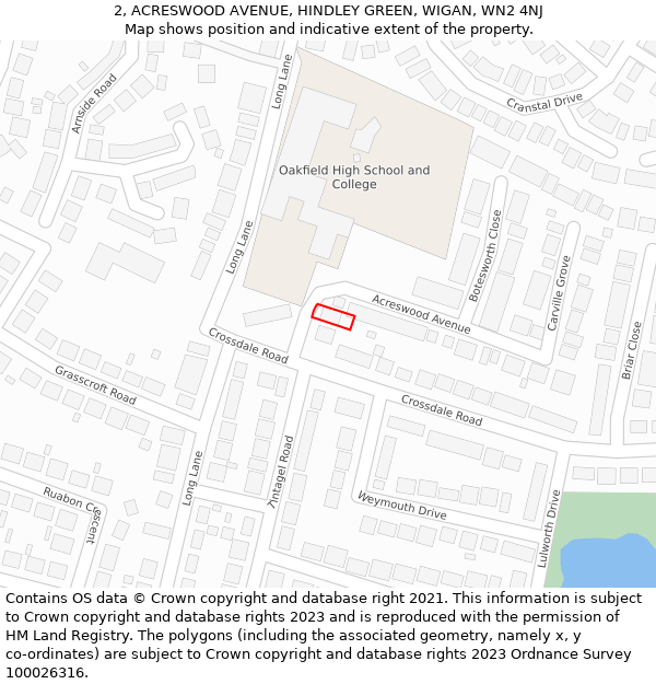 2, ACRESWOOD AVENUE, HINDLEY GREEN, WIGAN, WN2 4NJ: Location map and indicative extent of plot