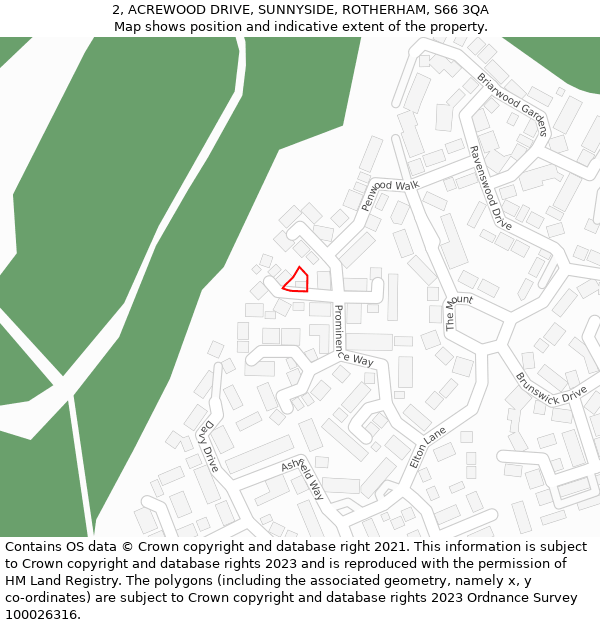 2, ACREWOOD DRIVE, SUNNYSIDE, ROTHERHAM, S66 3QA: Location map and indicative extent of plot