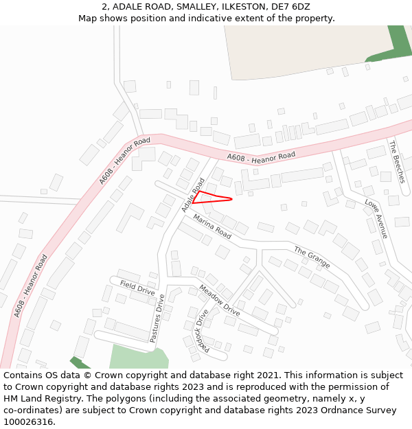 2, ADALE ROAD, SMALLEY, ILKESTON, DE7 6DZ: Location map and indicative extent of plot