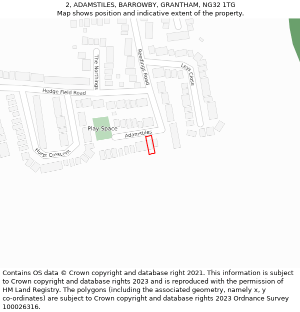 2, ADAMSTILES, BARROWBY, GRANTHAM, NG32 1TG: Location map and indicative extent of plot