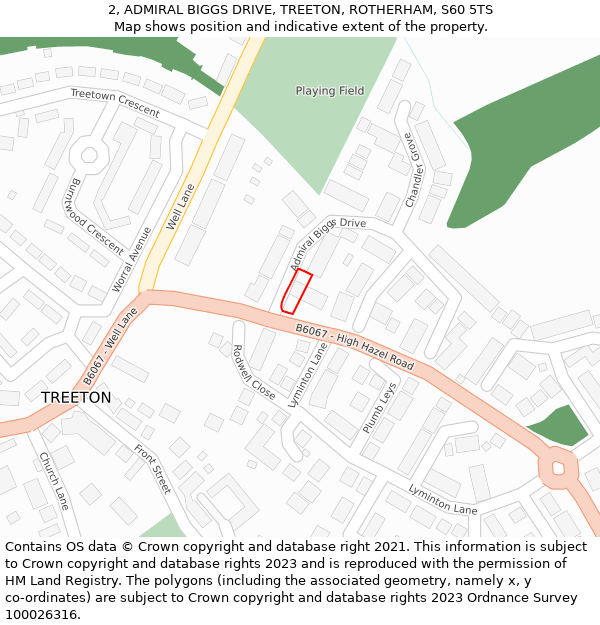 2, ADMIRAL BIGGS DRIVE, TREETON, ROTHERHAM, S60 5TS: Location map and indicative extent of plot