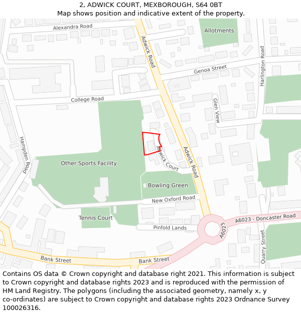 2, ADWICK COURT, MEXBOROUGH, S64 0BT: Location map and indicative extent of plot