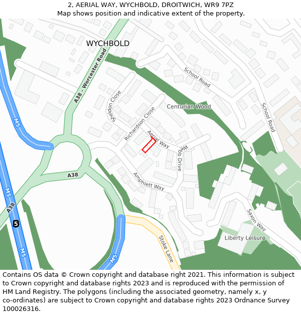 2, AERIAL WAY, WYCHBOLD, DROITWICH, WR9 7PZ: Location map and indicative extent of plot