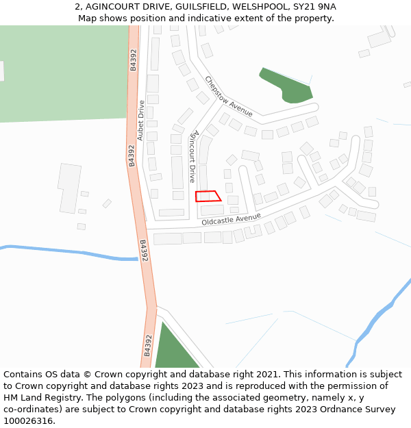 2, AGINCOURT DRIVE, GUILSFIELD, WELSHPOOL, SY21 9NA: Location map and indicative extent of plot